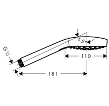 Schéma technique d''une pomme de douche avec indications de dimensions.