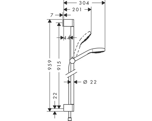 Dessin technique d''une barre de douche avec dimensions