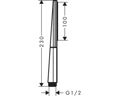 Technische Zeichnung eines Geräteanschlussventils mit den Maßen 230 mm Länge, 100 mm Höhe und G 1/2 Zoll Anschluss