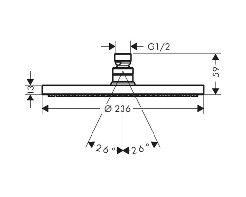 Technische Zeichnung Duschkopf mit Maßangaben