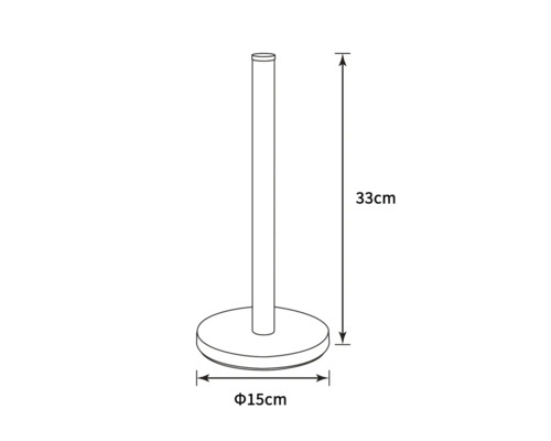 Dessin technique d''un porte-papier toilette avec des dimensions de 33 cm de hauteur et 15 cm de diamètre
