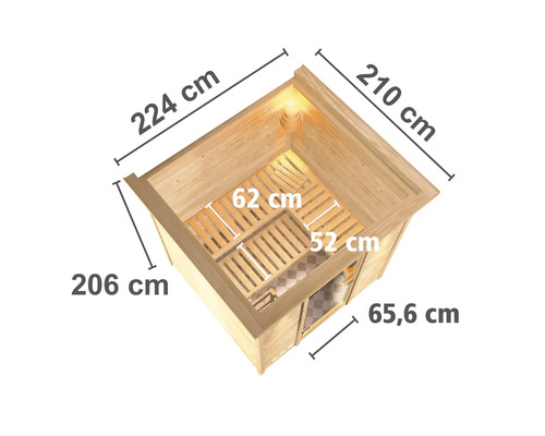 Abmessungen einer Ecksauna in Zentimetern