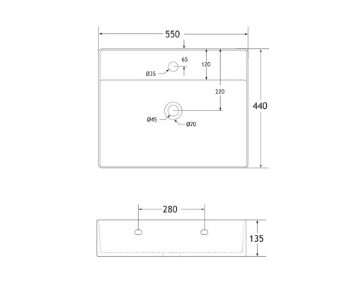 Dessin d''un lavabo avec dimensions