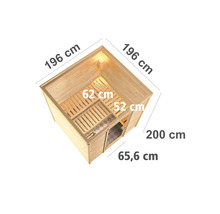 Massivholzsauna Karibu Wojave inkl. 9 kW Ofen u.ext.Steuerung ohne Dachkranz mit bronzierter Ganzglastüre