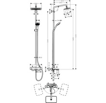 Schéma technique d''un panneau de douche avec indications de dimensions