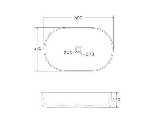 Dessin technique d''un lavabo à poser avec dimensions