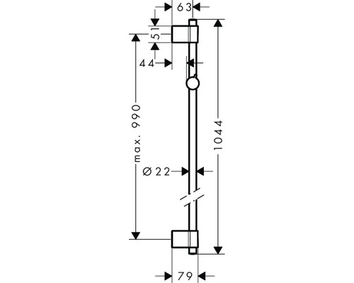 Schéma technique d''une barre de douche avec indications de mesure