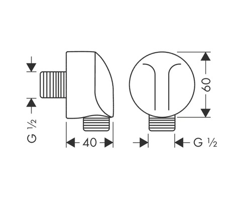 Schéma technique d'un robinet d'équerre avec dimensions