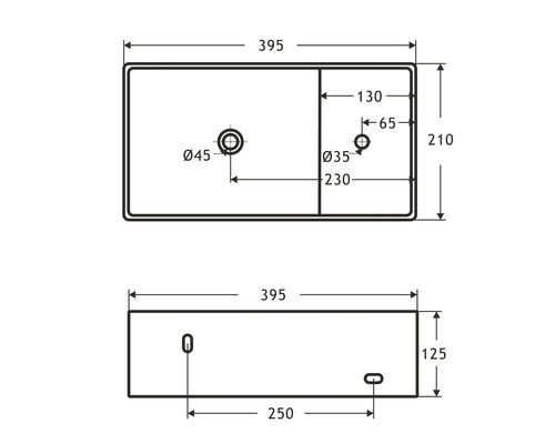 Dessin technique d''un lavabo avec dimensions
