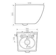 Schéma technique d''un WC suspendu avec indication des dimensions