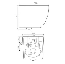 Dessin technique d''un WC suspendu avec dimensions