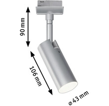 Projecteur sur rail avec des dimensions de 90 mm, 106 mm et 43 mm de diamètre