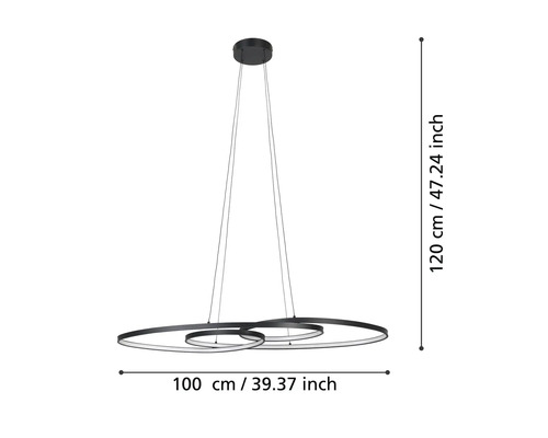 Suspension avec trois anneaux et les dimensions 100 centimètres par 120 centimètres