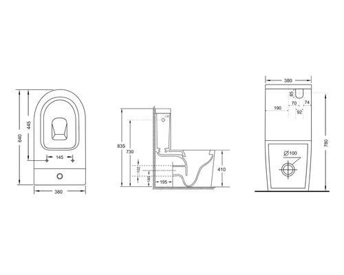 Schéma technique d''un WC avec dimensions