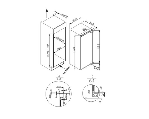 Schéma technique d''un meuble de cuisine avec dimensions