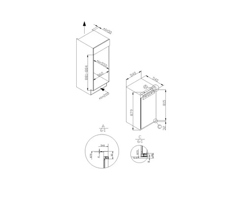 Schéma technique d''une armoire de cuisine avec dimensions