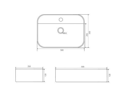 Dessin technique d''un lavabo avec indications de dimensions