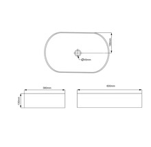 Schéma technique d''un lavabo à poser avec dimensions