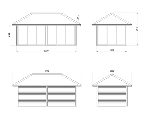 Dessin technique d''un abri de jardin avec indications de dimensions