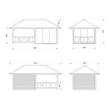 Dessin technique d''un pavillon avec indications de dimensions