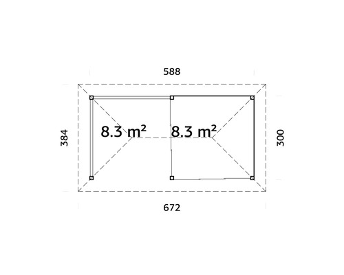 Grundriss des Gartenhauses mit Maßangaben