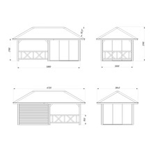 Zeichnung eines Pavillons mit Maßangaben