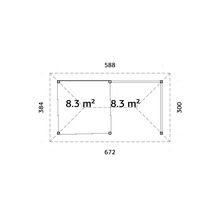 Grundrisszeichnung mit Größenangaben für ein Gartenhaus
