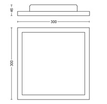 Dessin technique d''un plafonnier carré avec indications de dimensions.