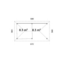 Grundriss eines Gartenhauses mit Maßangaben