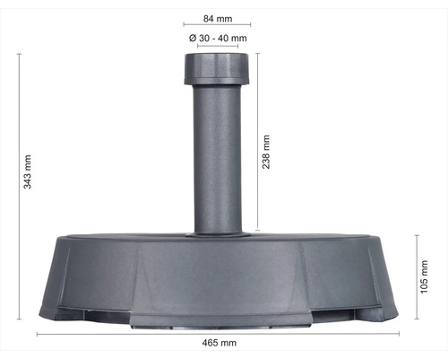 Support de parasol en plastique avec dimensions