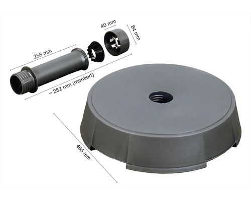 Douille de sol avec des dimensions de 465 x 84 x 40 x 258 mm