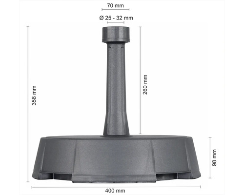 Abbildung eines Sonnenschirmständers mit Maßangaben