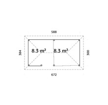 Grundriss eines Gartenhauses mit Flächenangaben