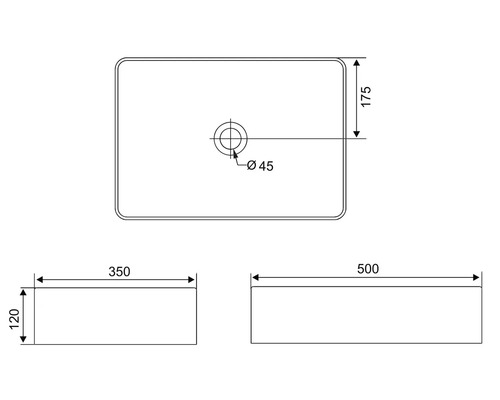 Dessin technique d''un lavabo rectangulaire avec dimensions