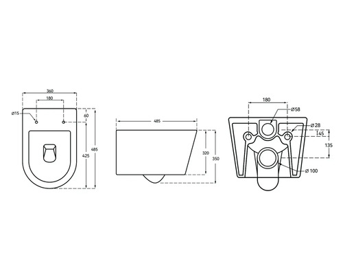 Schéma technique de toilettes avec dimensions