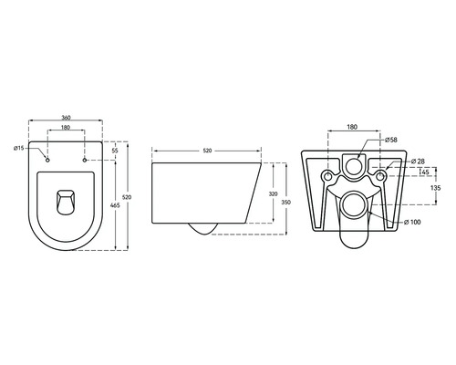 Schéma technique d''un WC suspendu avec dimensions