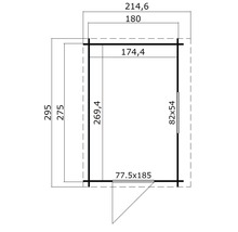 Grundrisszeichnung eines Gartenhauses mit Maßangaben