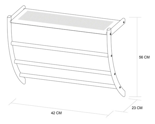 Wandregal mit drei Stangen und Ablagefläche, Maße 56 x 42 x 23 cm