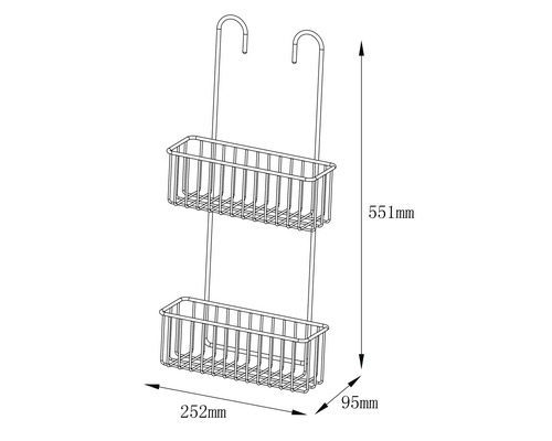 Duschregal mit zwei Ablagekörben und Haken, Abmessungen 551 x 252 x 95 Millimeter
