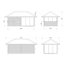 Dessin technique d''un pavillon de jardin avec dimensions.