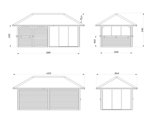 Schéma technique d''un pavillon de jardin avec dimensions