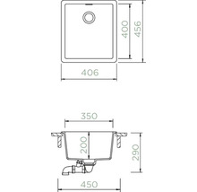Zeichnung einer Spüle mit Maßangaben