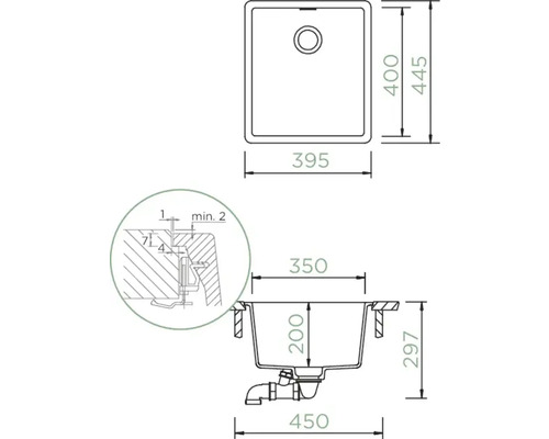Schéma technique d''un évier de cuisine avec dimensions