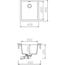 Zeichnung einer Spüle mit Maßangaben