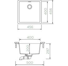 Zeichnung einer Spüle mit Maßangaben