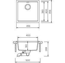 Technische Zeichnung einer Spüle mit Maßangaben