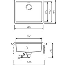 Technische Zeichnung einer Küchenspüle mit Maßangaben