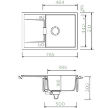 Zeichnung einer Spüle mit Maßangaben
