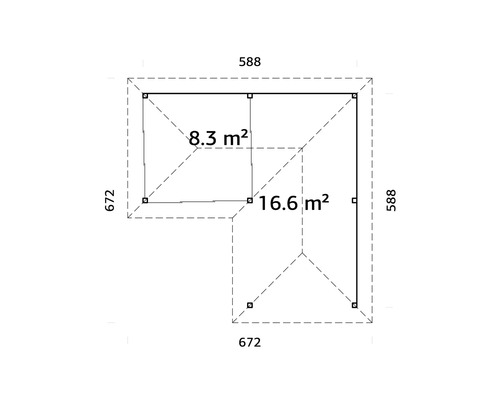 Plan avec indication des surfaces 8,3 mètres carrés et 16,6 mètres carrés