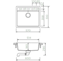 Schéma technique d''un évier de cuisine avec les dimensions